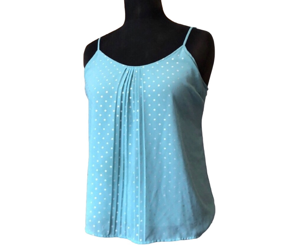 Kismet Teal & Silver Polkadot Adjustable Strap Tank Top, Size XS